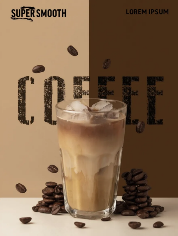 Iced coffee reference and AI promotional poster
